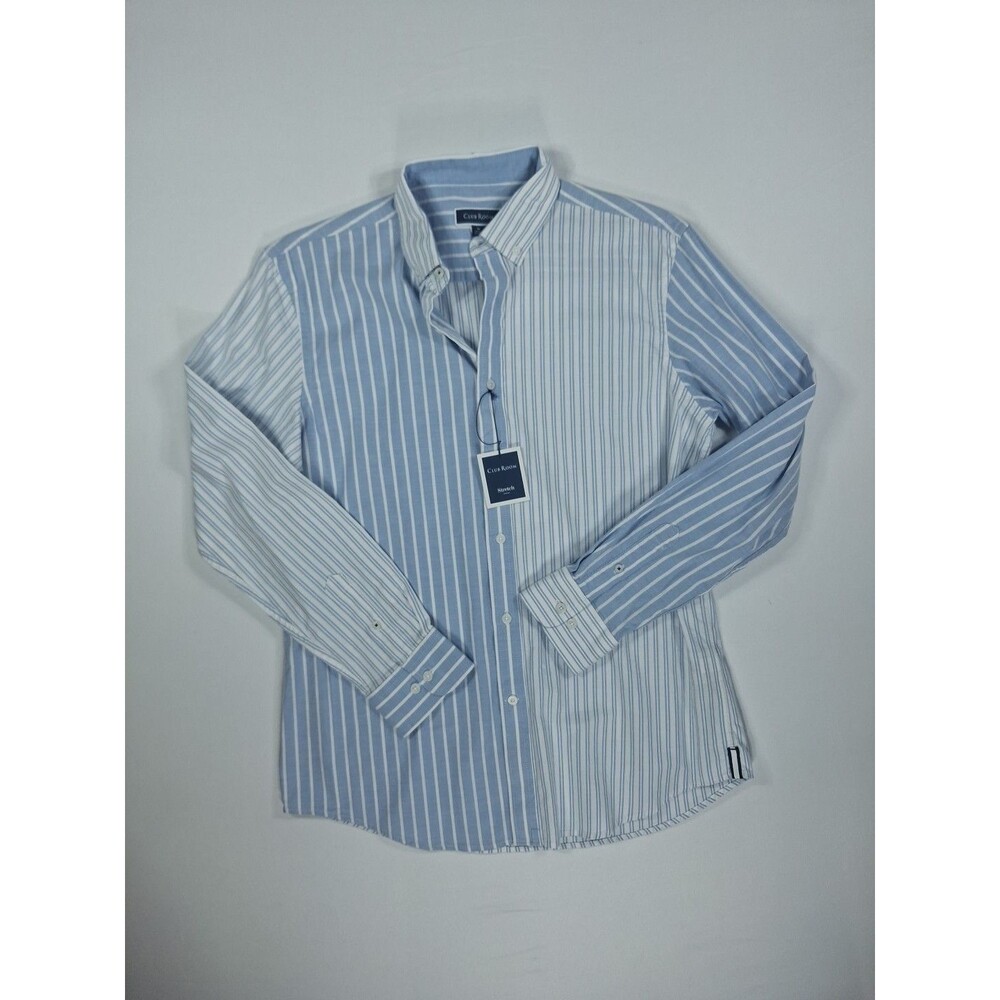 Club Room Men M Medium Blue White Stripe Oxford Stretch Button Down Shirt NWT